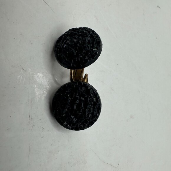 Vintage Black Clip-On Earrings With Textured Design & Brass Hardware - Picture 3 of 5